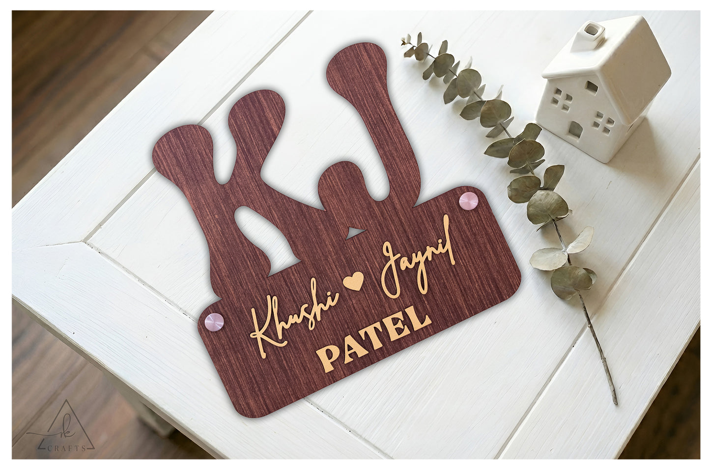 Clear, high-quality view of a handcrafted wooden monogram established sign for rustic home decor.